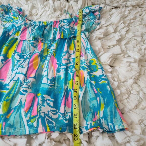 Lilly Pulitzer Top Womens XXS Blue Pink Off Shoulder Ruffle Surfboard Print Boho - Picture 15 of 16